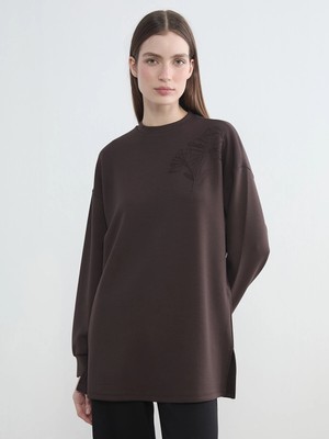 Lc Waikiki Yeni Sezon Bisiklet Yaka Nakışlı Kadın Sweatshirt Tunik