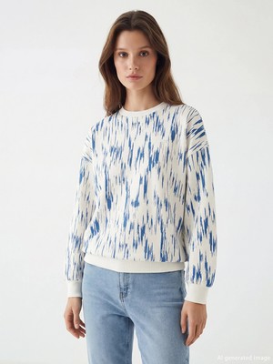 Lc Waikiki Yeni Sezon Bisiklet Yaka Desenli Kadın Sweatshirt Tunik