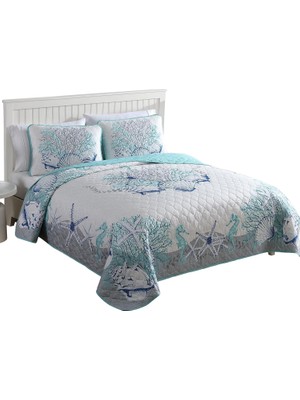 Caribbean Joe Coastal 3 Parça Yorgan Seti, King, Beach Delight Aqua