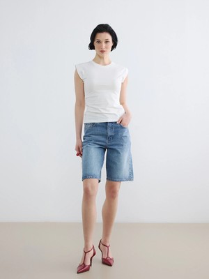 Lc Waikiki Yeni Sezon Yüksek Bel Bermuda Fit Kadın Jean Şortolon