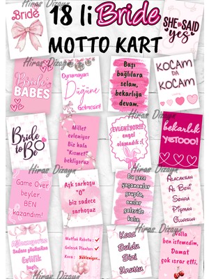 Hiras Dizayn 18'li Bekarlığa Veda Partisi Motto Kartları Seti Bride To Be Gelin Nedime Eğlenceli Fotoğraf Çekim Hatıra Kartı - Pembe ve Siyah Renk Seçenekli