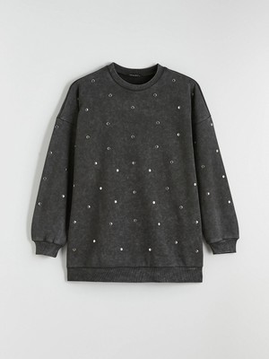 Lc Waikiki Yeni Sezon Taşlı Oversize Kadın Kalın Sweatshirt Tunik
