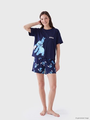 Lc Waikiki Yeni Sezon Stitch Baskılı Kadın Şortlu Pijama Takımı