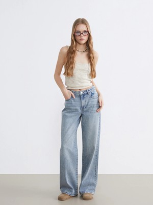 Lc Waikiki Yeni Sezon Taşlı  Wideleg Kadın Jean Pantolon
