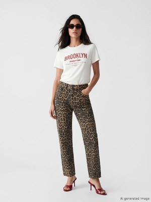 Lc Waikiki Yeni Sezon Leopar Desenli Crop Straight Kadın Jean Pantolon
