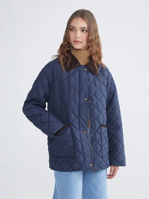 Lc Waikiki Yeni Sezon Kadife Gömlek Yaka Oversize Kadın Şişme Mont