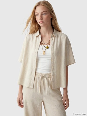 Lc Waikiki Yeni Sezon Oversize Keten Karışımlı Kadın Gömlek