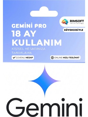 Rimsoft Google Gemini Pro 18 Ay Kişisel Hesaba Tanımlama 5 TB Depolama (Grup Daveti Değildir)