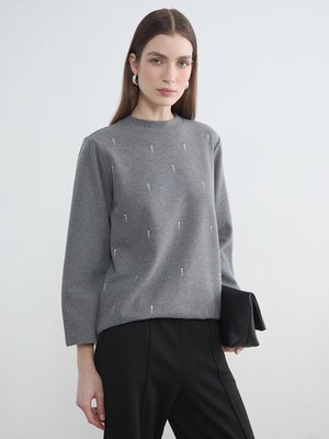 Lc Waikiki Yeni Sezon Bisiklet Yaka Taşlı Kadın Sweatshirt Tunik