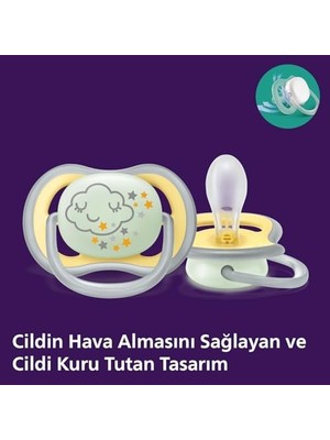 Alkar Ticaret Ultra Air Gece Emzik, 18 Ay+, 2’li Paket, Karanlıkta Parlayan, Ortodontik Silikon, Geniş Hava Delikli, Mikrodalga Sterilize Edilebilir, Bpa Içermez, SCF376/01
