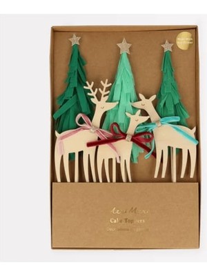 AyrStore - Reindeer Cake Toppers - Ren Geyikleri Ailesi Pasta Süsü