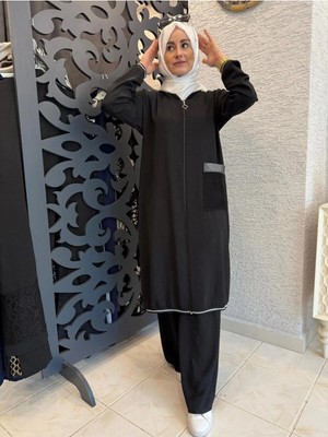 Aysun Aydemir Gümüş File Detaylı Yazlık Tesettür Eşofman Takım