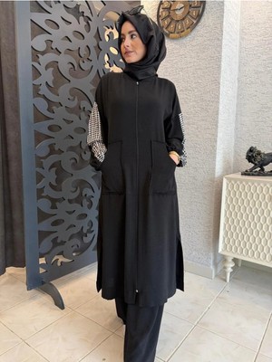 Aysun Aydemir Siyah Ekose Detaylı Yazlık Eşofman Takım
