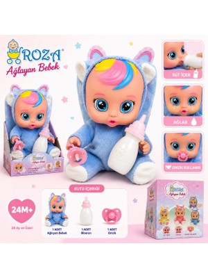 Roza Ağlayan Bebek Peluş Kostümlü Et Bebek – Biberonlu ve Emzikli Oyuncak Bebek