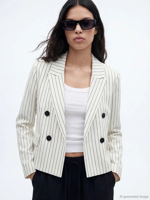Lc Waikiki Yeni Sezon Kruvaze Yaka Çizgili Kadın Blazer Ceket