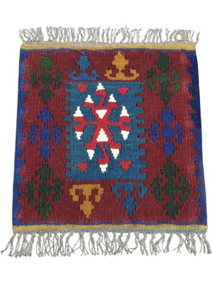 Zehra Abla Halı Vintage El Dokuma Minder Kare Kayseri Anadolu Yün Kilim 7375