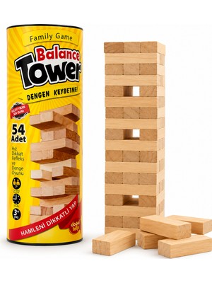 Balance Tower Ahşap Denge Oyunu 54 Parça – Aile ve Çocuk Beceri Oyunu