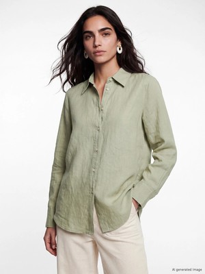 Lc Waikiki Yeni Sezon Oversize Kadın %100 Keten Gömlek