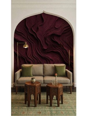 Arkhearts Bordo Katmanlı Dokulu Duvar Kağıdı | Tutkallı | Modern Doğal Stil | Reçine Bazlı |