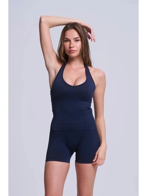 Kadın Spor Atlet - Halter Yaka Dahili Sütyenli Dikişsiz Toparlayıcı Spor Atlet Büstiyer