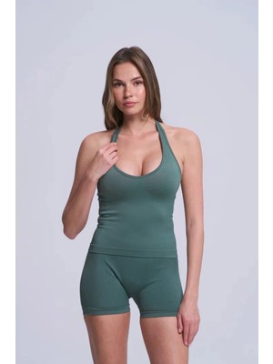 Kadın Spor Atlet - Halter Yaka Dahili Sütyenli Dikişsiz Toparlayıcı Spor Atlet Büstiyer
