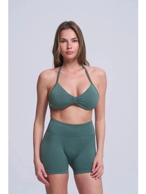 Halter Yaka Dikişsiz Sporcu Sütyeni Bralet Esnek Toparlayıcı Pilates Büstiyer Sütyen