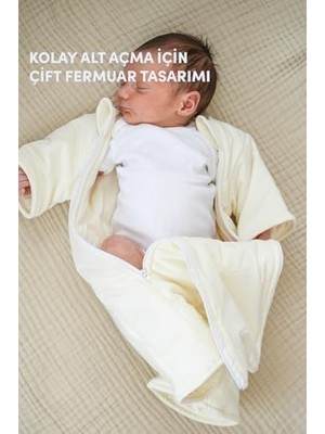 Ergün Collection MINUCHE%100 Pamuk Bebek Uyku Tulumu - Elyaf Dolgulu ve Kolay Alt Değiştirme Için Çift Fermuarlı (Krem, 6-9 Ay)