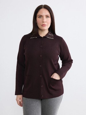 Lc Waikiki Yeni Sezon Polo Yaka Taşlı Kadın Triko Hırka