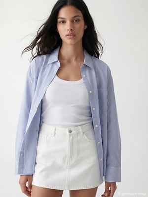 Lc Waikiki Yeni Sezon Çizgili Oversize Oxford Kadın Gömlek