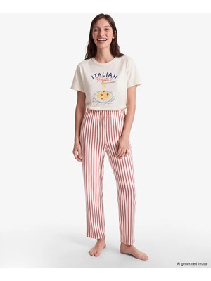 Lc Waikiki Yeni Sezon Bisiklet Yaka Baskılı Kadın Pijama Takımı
