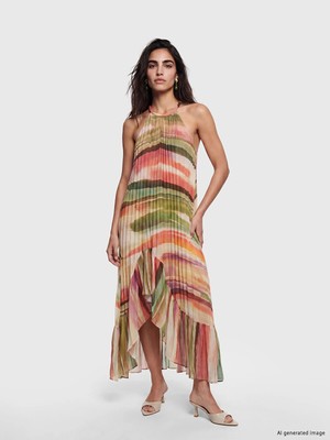 Lc Waikiki Yeni Sezon Halter Yaka Desenli Asimetrik Kesim Elbise