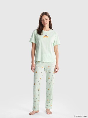 Lc Waikiki Yeni Sezon Bisiklet Yaka Baskılı Kadın Pijama Takım