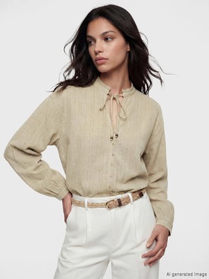 Lc Waikiki Yeni Sezon Bağlamalı Yaka Oversize Bluz