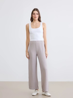 Lc Waikiki Yeni Sezon Beli Lastikli Dokulu Geniş Paça Kadın Pantolon