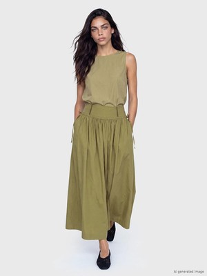 Lc Waikiki Yeni Sezon Beli Fermuarlı Poplin Kloş Etek