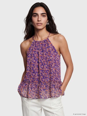 Lc Waikiki Yeni Sezon Halter Yaka Desenli Fırfırlı Bluz