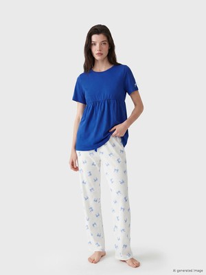 Lc Waikiki Yeni Sezon Bisiklet Yaka Desenli Kadın Pijama Takım