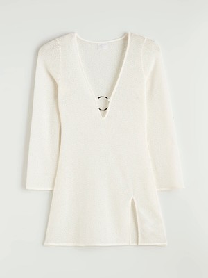 Lc Waikiki Yeni Sezon V Yaka Halka Detaylı Kadın Plaj Elbisesi