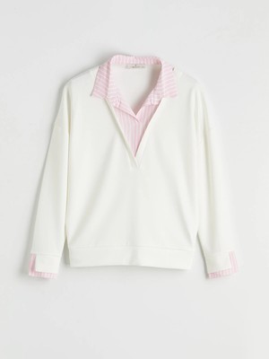 Lc Waikiki Yeni Sezon Gömlek Yaka Çizgili Kadın Sweatshirt