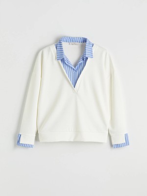 Lc Waikiki Yeni Sezon Gömlek Yaka Çizgili Kadın Sweatshirt