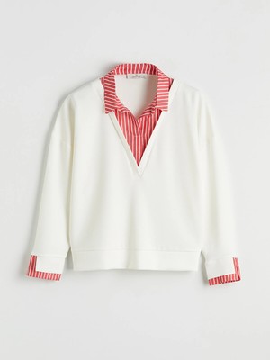 Lc Waikiki Yeni Sezon Gömlek Yaka Çizgili Kadın Sweatshirt