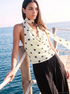 Lc Waikiki Yeni Sezon Halter Yaka Puantiyeli Fular Detaylı Bluz