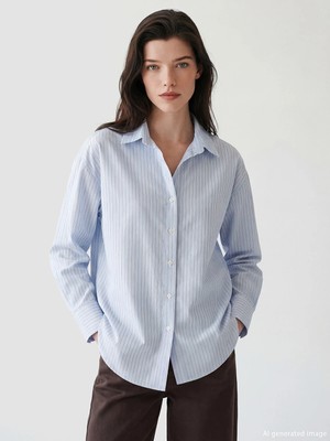 Lc Waikiki Yeni Sezon Çizgili Oversize Oxford Kadın Gömlek