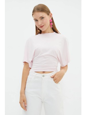 FullaModa Yarasa Kol Bisiklet Yaka Crop Bluz