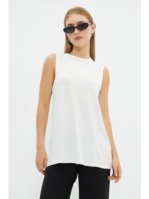 FullaModa Basic Bisiklet Yaka Kolsuz Tunik