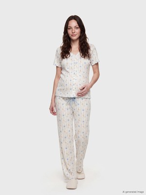 Lc Waikiki Yeni Sezon V Yaka Baskılı Hamile Pijama Takımı