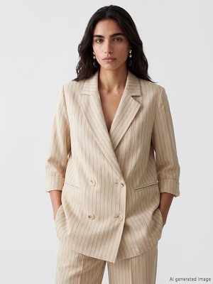 Lc Waikiki Yeni Sezon Kruvaze Yaka Keten Karışımlı Kadın Blazer Ceket