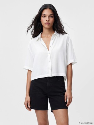 Lc Waikiki Yeni Sezon Keten Karışımlı Crop Kadın Gömlek