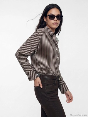 Lc Waikiki Yeni Sezon Çizgili Oversize Poplin Kadın Gömlek