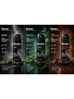 Raxen Erkek Deodorant Spreyi - Serisi - 150ML - Etkili Ter Kokusu Önleyici - Alüminyumsuz ve Leke Bırakmayan Formül - Gün Boyu Ferahlık Veren Erkek Vücut Spreyi